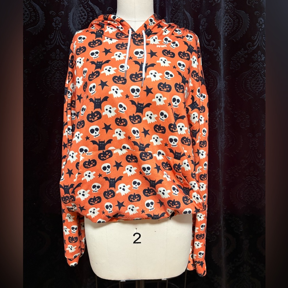 Halloween Orange Skull & Pumpkin Hoodie